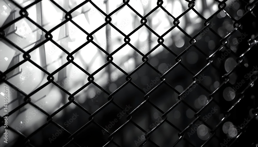 Fototapeta premium Chain Link Fence: Black & White Abstract