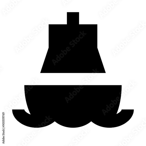 A simple black silhouette of a boat with a tall mast sailing on wavy water in a minimalist style design
