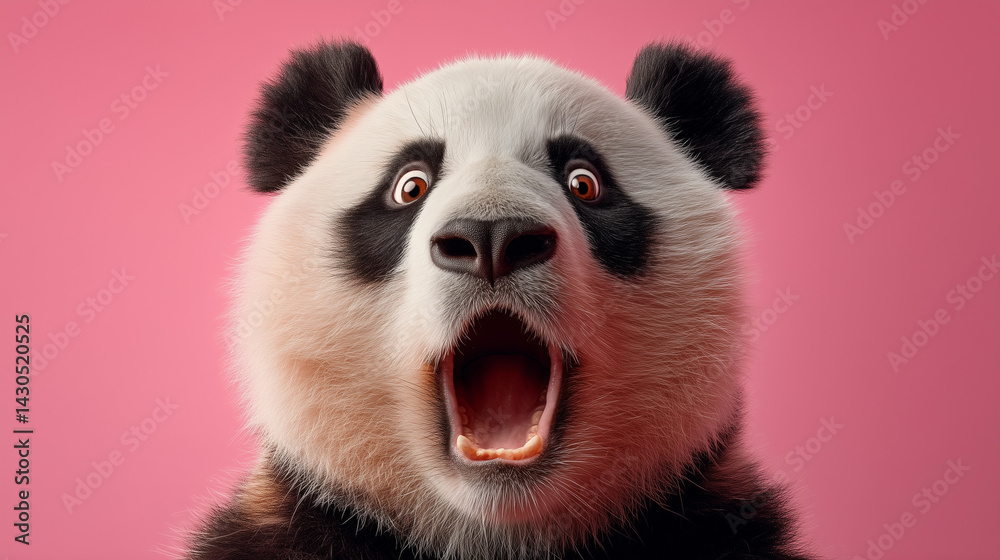 Surprised Panda With Open Mouth Against Pink Background Surprised Panda With Open Mouth Against Pink Background