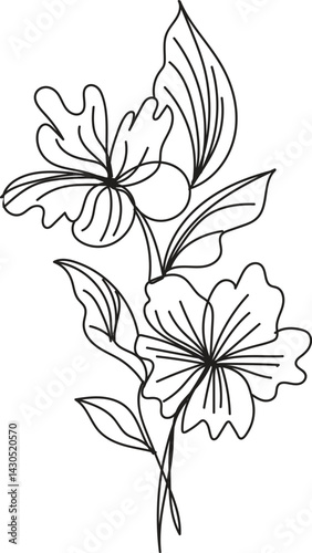 Elegant Line Art Floral Bouquet Botanical Illustration
