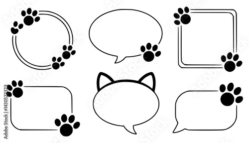 Set of Pet Paw Print Frames and Speech Bubbles