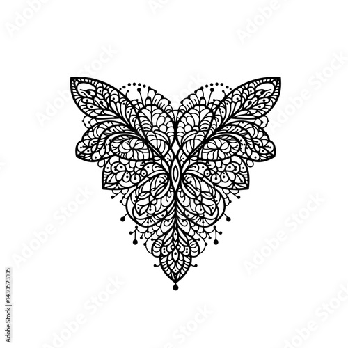 decorative graphic element in black lace motif for fashion fabric details