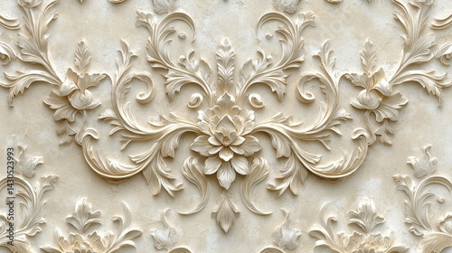 Ornate Cream Wall Decor with Floral Relief Carvings