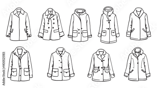 Coat line art illustration showcasing sleek and simple monochromatic style