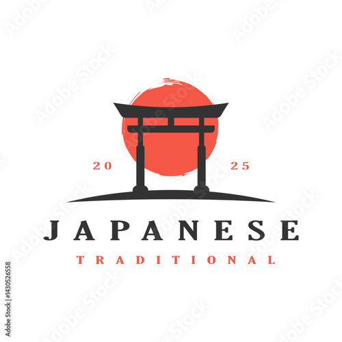 japanese torii gate logo design vector stock template illustration