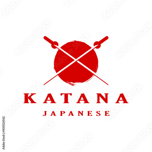 japanese sword, katana samurai logo design vector stock template illustration
