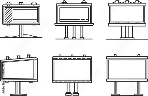 set of billboard for outdoor advertising line art, black outline, vector and illustration, coloring book page line art drawing