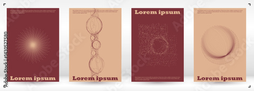 Set of Minimal Vector Placard Design with Circles and Wave Lines. Minimalistic Background with Motion Lines. Good for Business Identity or Music Fest Poster. Simple Style.