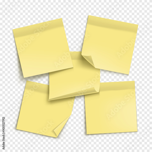 Vector yellow note paper isolated on transparent background. Realistic sticky note. Mockup of note paper for design.