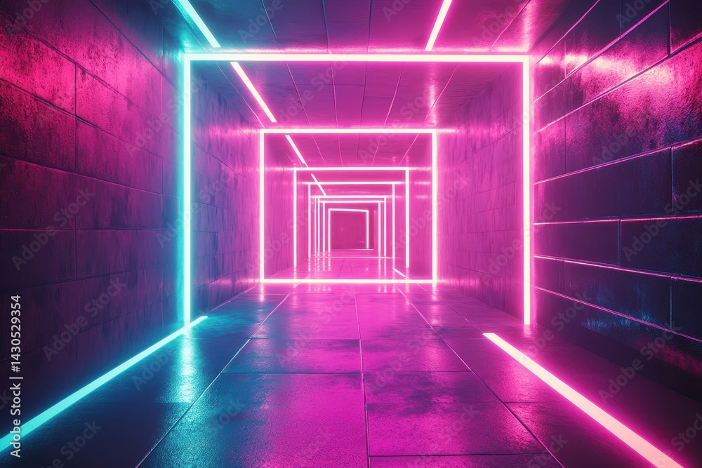 Abstract Square Portal with Neon Glow and Vibrant Laser Show in Virtual Game Environment Abstract Square Portal with Neon Glow and Vibrant Laser Show in Virtual Game Environment