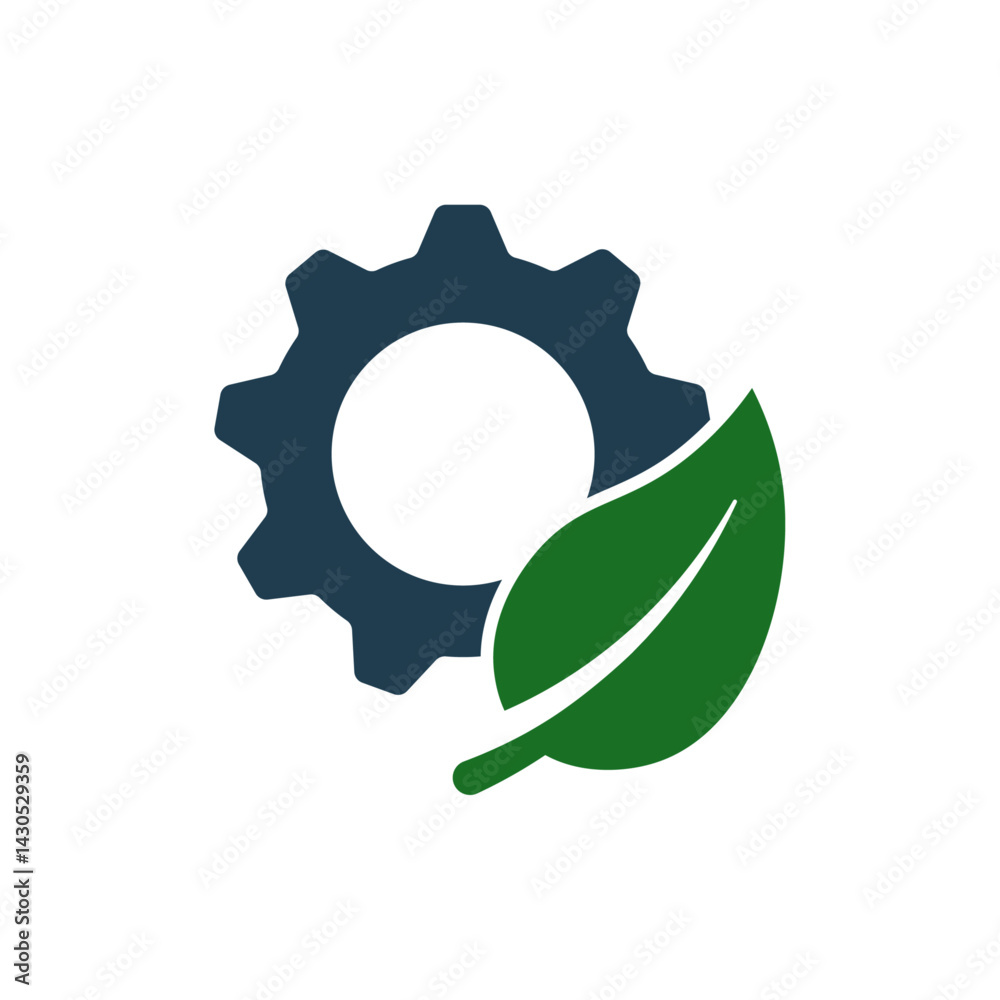 Eco settings icon. Solid vector icon of gears with leaves.