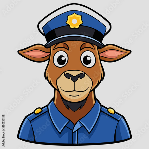 A mischievous goat policeman in uniform.