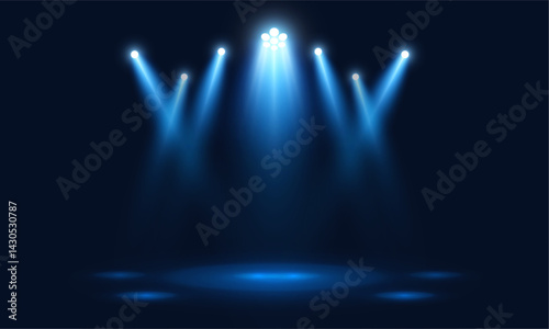 Vibrant blue stage lighting with volumetric glow and haze. Ideal for visual effects, cinematic presentation templates or elegant show lighting design.