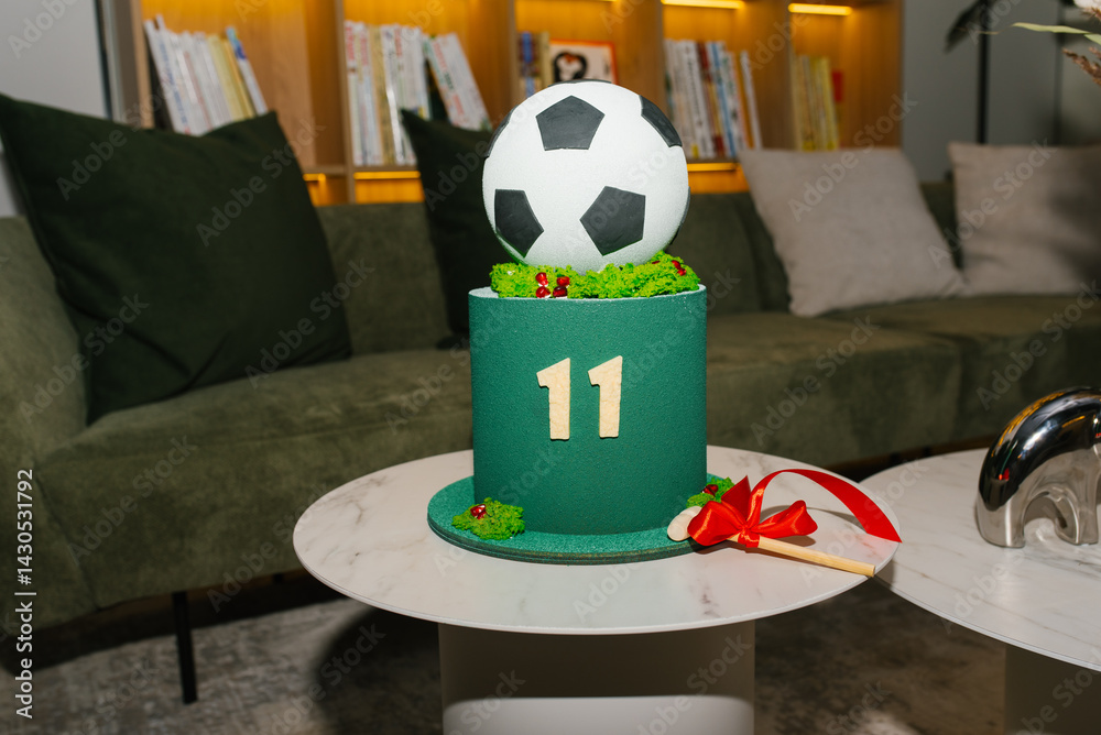 Football Themed Cake With Green Base