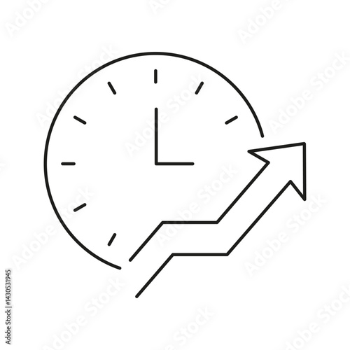 Clock With Upward Arrow Line Icon. Time Management And Productivity Growth Outline Symbol. Efficiency And Progress Tracking. Editable Stroke. Isolated Vector Illustration