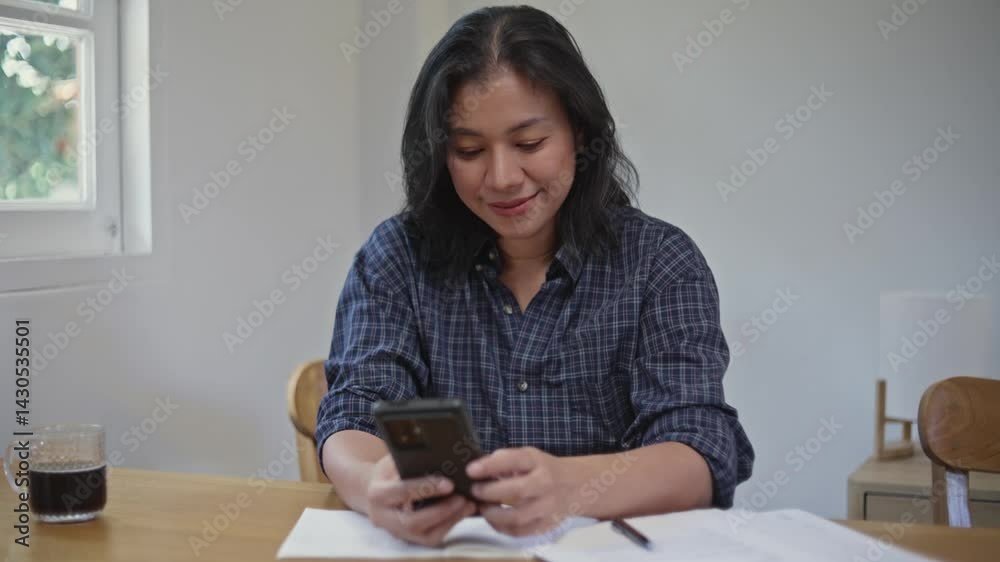 Woman use smartphone at her home Woman use smartphone at her home