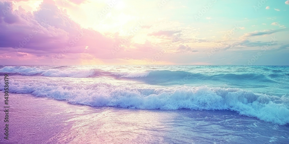 Naklejka premium Smooth, undulating waves with a rich gradient transitioning from cool blues to warm purples