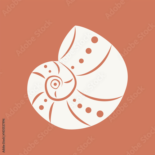 Hand drawn seashell in naive boho groovy style. Marine life, ocean mollusk. Summer coastal design. Vintage trendy template for prints, posters, cards, tshirt