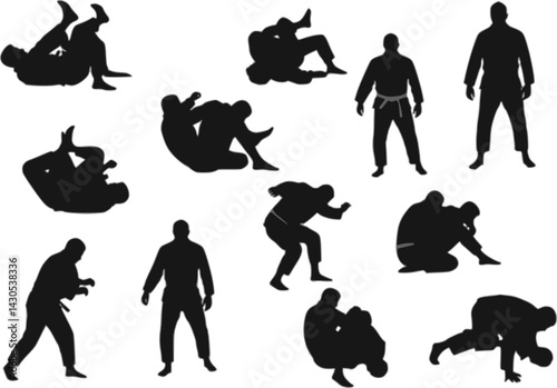 Brazilian jiu-jitsu silhouette vector set