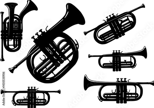 Mellophones Vector Musical Instrument Silhouette Set
