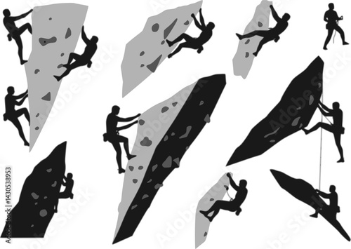 Rock Climbing silhouette vector set