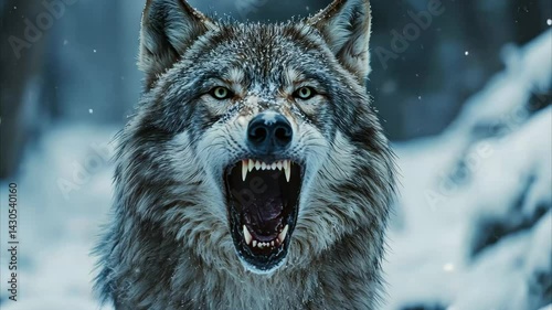 Wolf howls in a snowy forest during winter, capturing the essence of wilderness and survival, the wolf roar on snow forest at winter video background ing