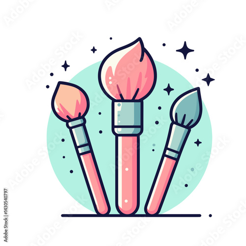 Three art brushes with colorful tips on mint background. Perfect for creative workshop promotions, art classes, and craft tutorials.