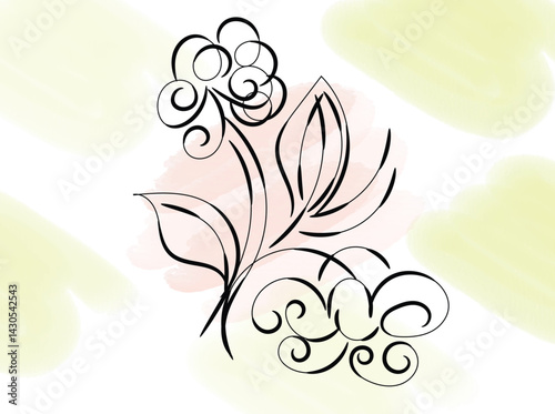 Elegant Black Floral Design on Watercolor Background