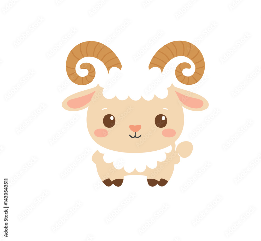 cute Goat with Horns and Happy Expression cute Goat with Horns and Happy Expression