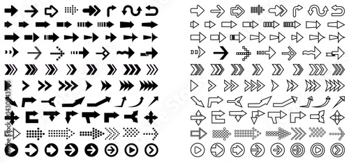 Hand Drawn Black Filled Outline Stroke Arrow-Direction-Pointer-Movement Vector Bundle. A set of multi directional arrow shapes illustrations arts for web and print media.
