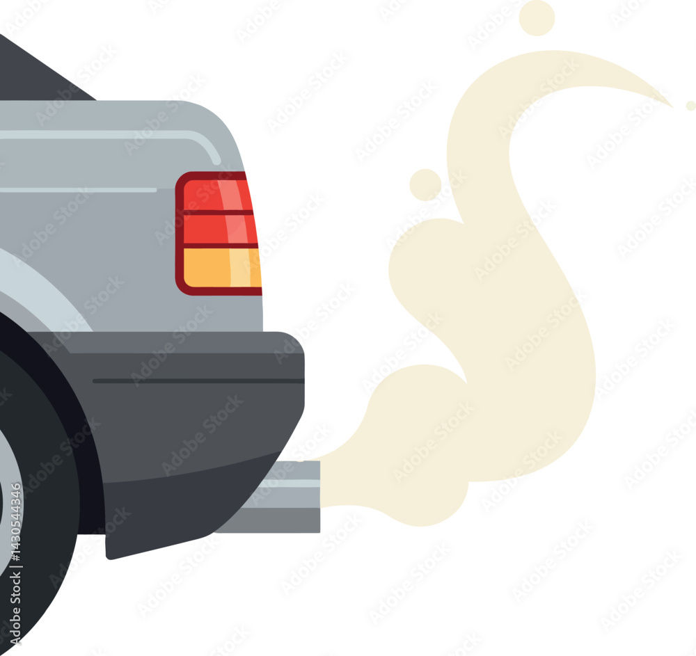 Car Exhaust Emission Pollution Illustration with Gray and Red Rear Vehicle Lights Vector