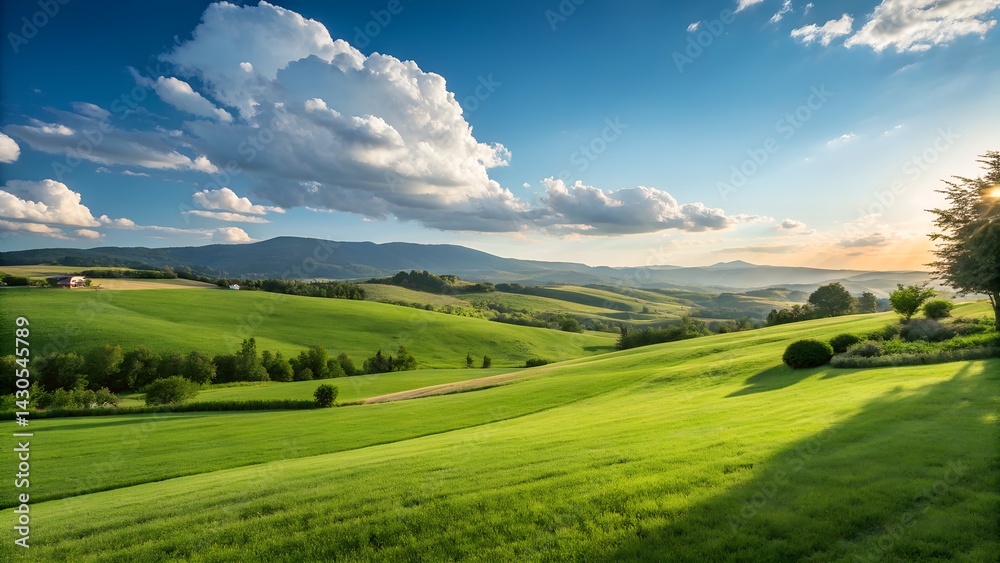 Obraz premium summer landscape with green grass and mountains