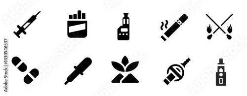  Smoking Glyph Icons set . vector