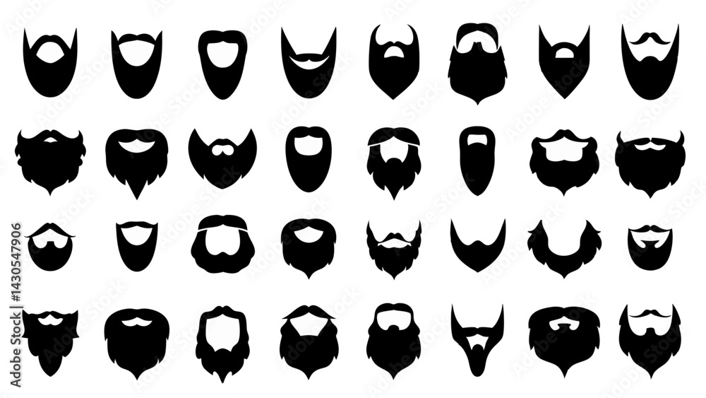 set of beard silhouette vector on white background set of beard silhouette vector on white background