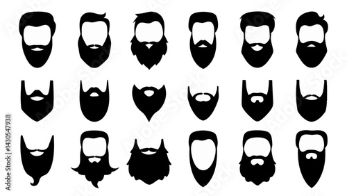 set of beard silhouette vector on white background