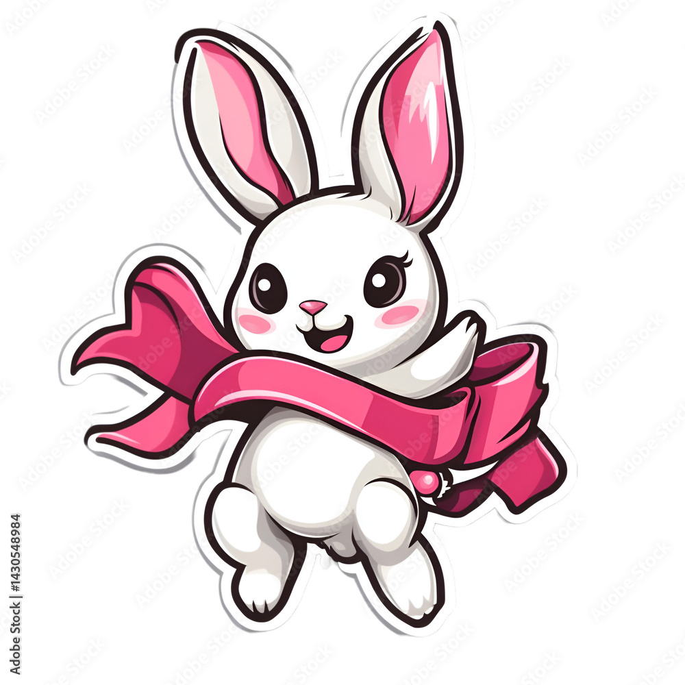 Fototapeta premium Playful rabbit mascot with ribbon whimsical illustration creative art fun environment joyful concept