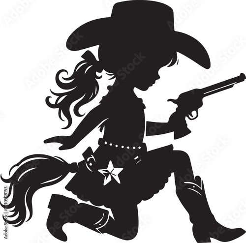 little girl cowboy silhouette vector, little girl cowboy  logo vector illustration
