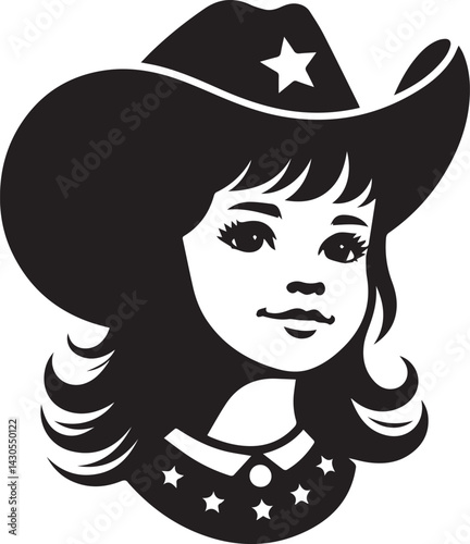 little girl cowboy silhouette vector, little girl cowboy  logo vector illustration