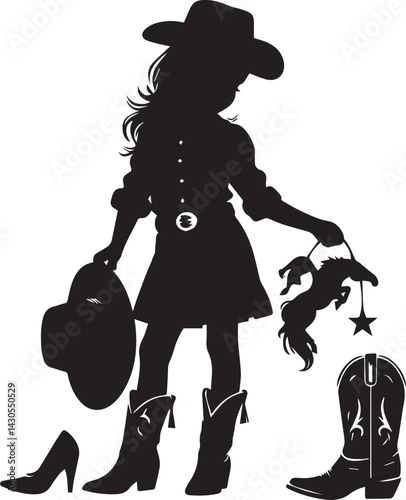 little girl cowboy silhouette vector, little girl cowboy  logo vector illustration