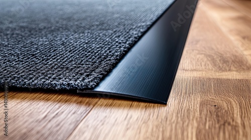 High-quality plastic transition strip bridging carpet and hardwood flooring 