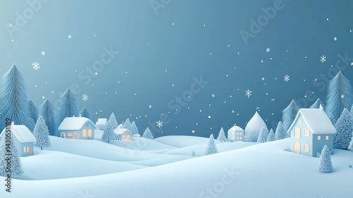 Snowy winter village scene