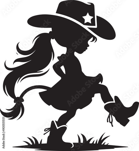 little girl cowboy silhouette vector, little girl cowboy  logo vector illustration