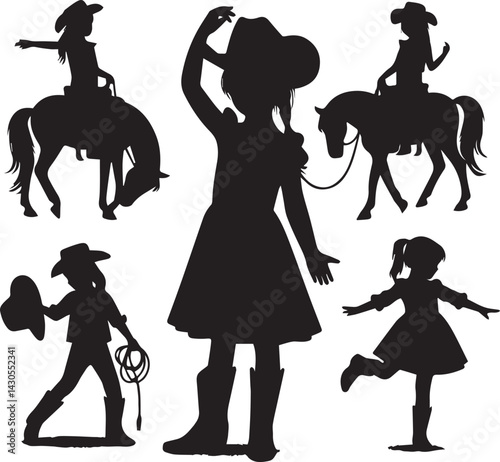 little girl cowboy silhouette vector, little girl cowboy  logo vector illustration