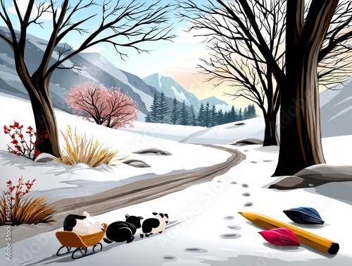 Obraz na płótnie Winter adventure animals playing in the snowy landscape serene mountain environment colorful viewpoint w salonie