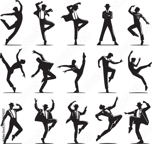 black dancers in different man and woman set silhouette vector, man and woman logo vector illustration