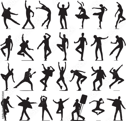 black dancers in different man and woman set silhouette vector, man and woman logo vector illustration