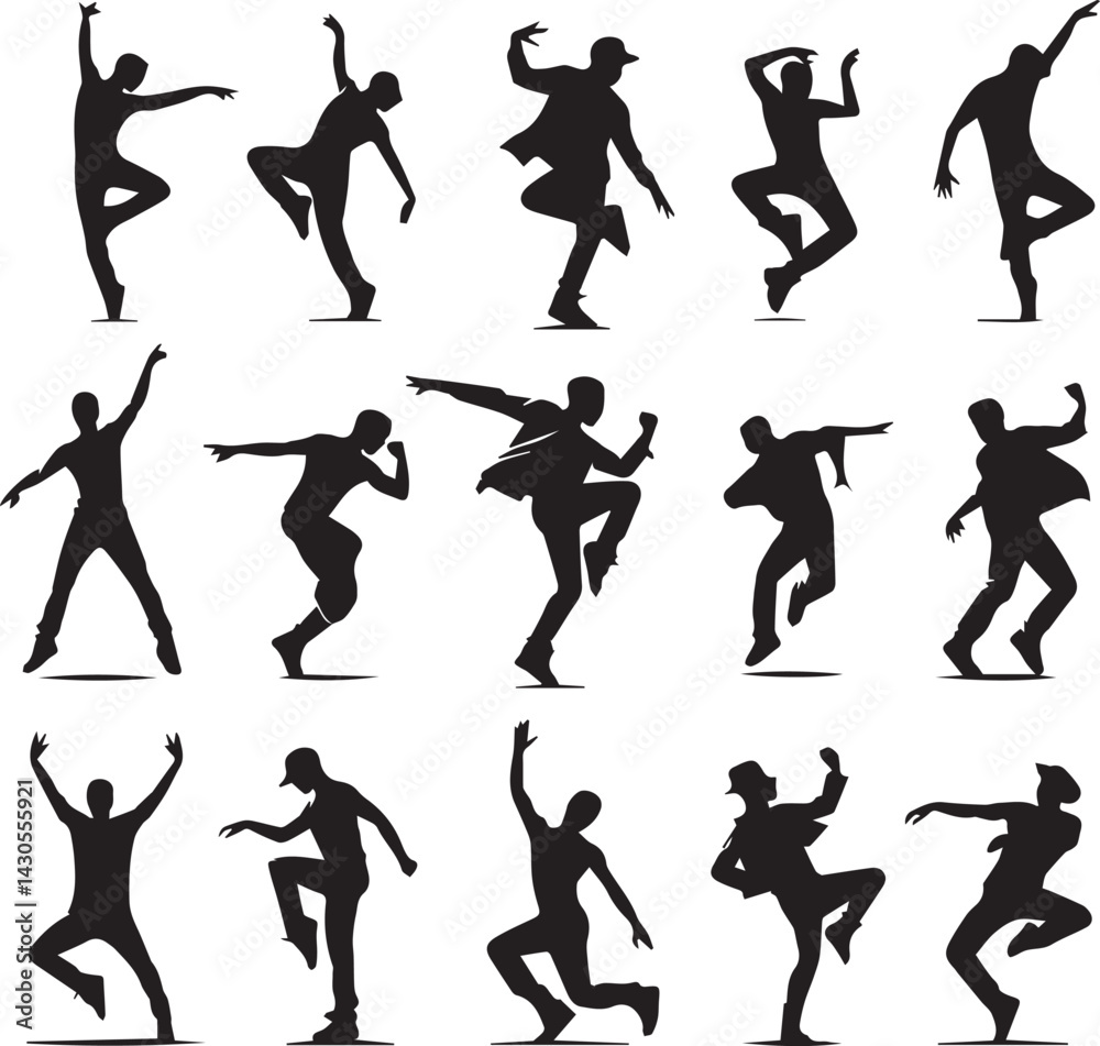 black dancers in different man and woman set silhouette vector, man and woman logo vector illustration black dancers in different man and woman set silhouette vector, man and woman logo vector illustration