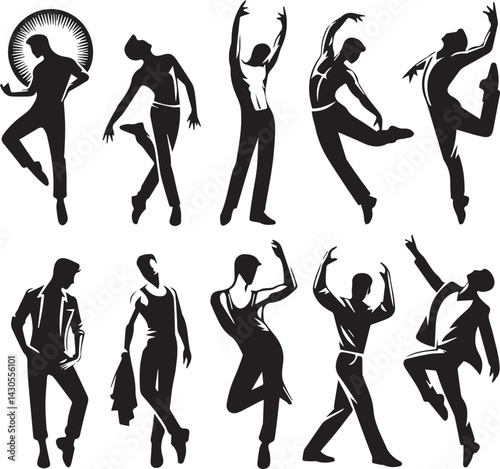 black dancers in different man and woman set silhouette vector, man and woman logo vector illustration