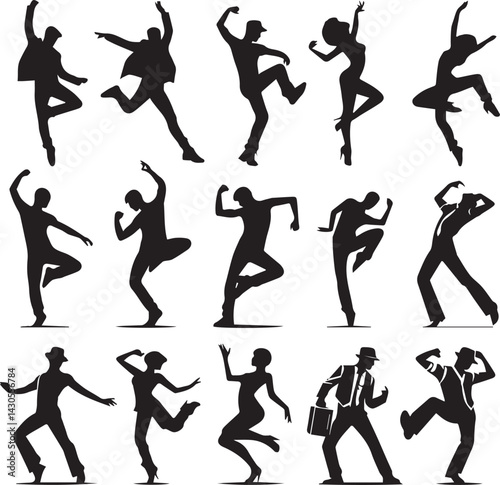 black dancers in different man and woman set silhouette vector, man and woman logo vector illustration