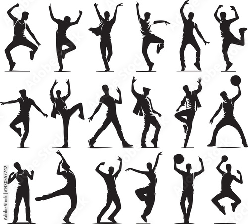 black dancers in different man and woman set silhouette vector, man and woman logo vector illustration